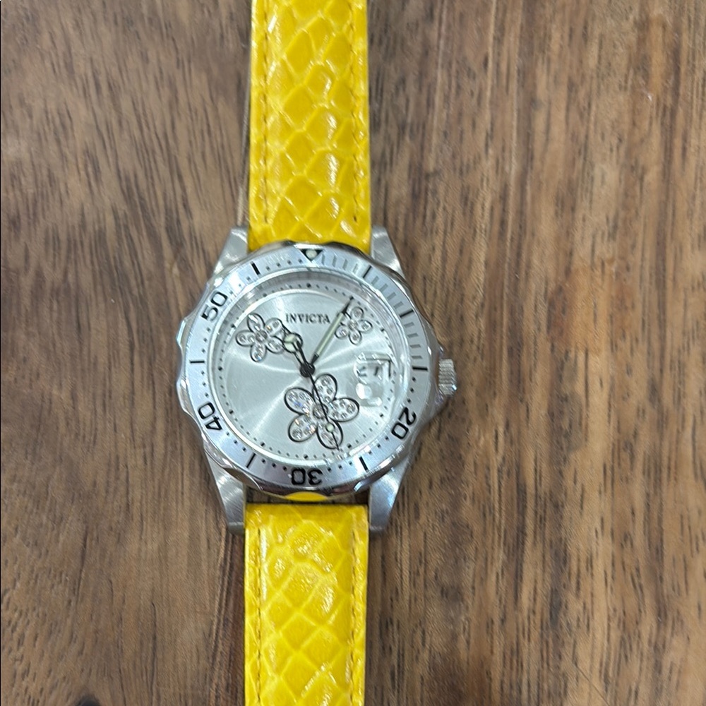 EUC Invicta Yellow and Silver Watch with Crystal Embellishments